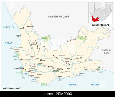 Carte vectorielle de Western Cape province, Afrique du Sud Banque D'Images
