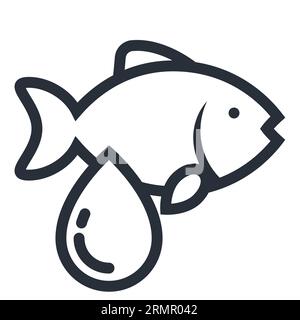 Oméga 3, icône d'huile de poisson, signe de goutte d'huile et de poisson, additif alimentaire, vecteur Illustration de Vecteur