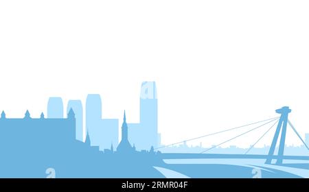 Skyline de la ville de Bratislava, paysage urbain du centre-ville avec gratte-ciel, pont SNP et château, panorama de Bratislava, vecteur Illustration de Vecteur