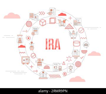 concept de compte de retraite individuel ira avec bannière de modèle de jeu d'icônes et illustration vectorielle de forme ronde de cercle Banque D'Images