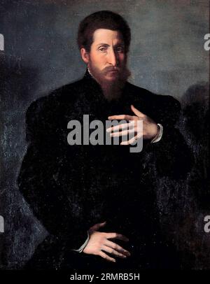 Girolamo da Carpi, Portrait d'un homme viril, peinture à l'huile sur toile, 1545-1549 Banque D'Images