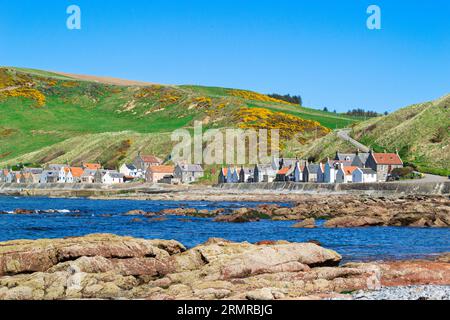 Crovie, Écosse petit village de pêcheurs traditionnel sur la côte nord montrant des maisons traditionnelles par une journée ensoleillée claire. Banque D'Images