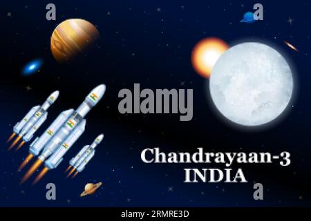 Illustration de la mission de fusée lancée par l'Inde pour la mission d'exploration lunaire Illustration de Vecteur