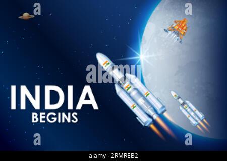 Illustration de la mission de fusée lancée par l'Inde pour la mission d'exploration lunaire Illustration de Vecteur