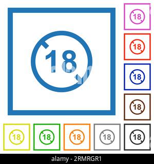 Non autorisé sous 18 icônes de couleur plate dans des cadres carrés sur fond blanc Illustration de Vecteur