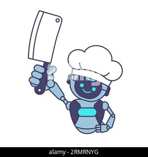 Robot chef tenant l'illustration vectorielle de couteau. Illustration de mascotte de chef robot Illustration de Vecteur