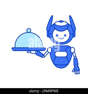 Robot portant une plaque couverte pour servir l'illustration vectorielle. Mascotte robot serveur Illustration de Vecteur
