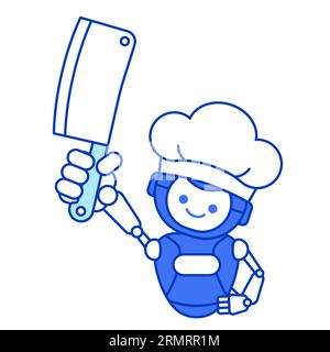 Robot chef tenant l'illustration vectorielle de couteau. Illustration de mascotte de chef robot Illustration de Vecteur