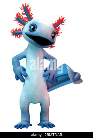 3D rendu d'un joli toon bleu axolotl isolé sur fond blanc Banque D'Images