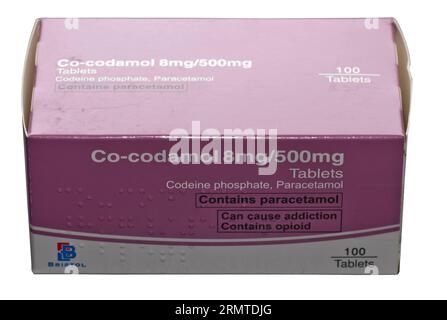 Boîte paquet de comprimés de Co Codamol 8mg 500mg Codeine phosphate Paracétamol Banque D'Images