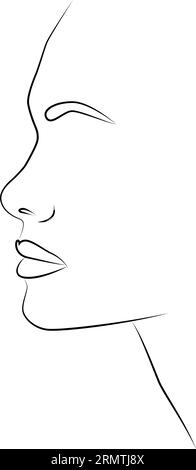 Portrait le long des lignes. La silhouette du visage d'une femme est dessinée en une ligne. Illustration de Vecteur