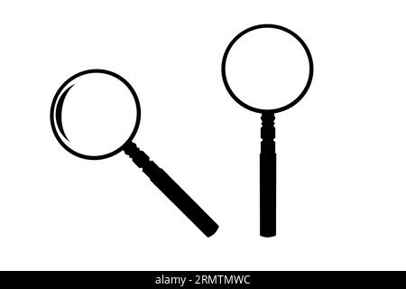 Deux icônes de zoom d'une illustration de loupe sur fond isolé Banque D'Images