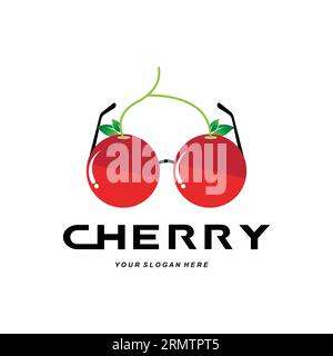 Logo de fruit de cerise, illustration vectorielle de plante de couleur rouge, conception de magasin de fruits, entreprise, autocollant, marque de produit Illustration de Vecteur