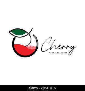 Logo de fruit de cerise, illustration vectorielle de plante de couleur rouge, conception de magasin de fruits, entreprise, autocollant, marque de produit Illustration de Vecteur