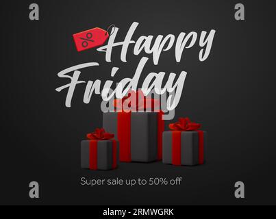 modèle de bannière premium black friday 3d dans un style minimal. Boîte-cadeau, vente hors étiquette de prix, coupon, fond de publicité de promotion d'achat. Concept d'événement de grande vente. Cash back illustration vectorielle 3D. Illustration vectorielle Illustration de Vecteur