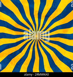 Fond jaune bleu rayons du soleil rétro grunge 60-70 ans. Explosion de rayons radiaux à motif de texture abstrait. Arrière-plan vectoriel Illustration de Vecteur