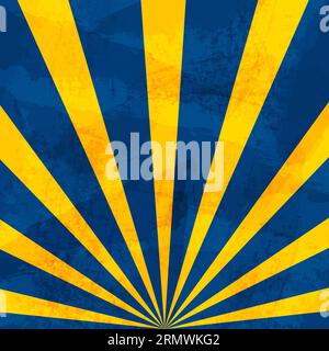 Fond jaune bleu rayons du soleil rétro grunge 60-70 ans. Explosion de rayons radiaux à motif de texture abstrait. Arrière-plan vectoriel Illustration de Vecteur
