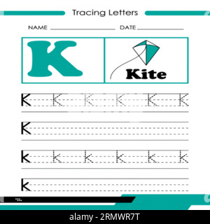 Traçage des lettres K, Tracing Letters Vector, Alphabet Letter Design, Alphabet Letter Design, Alphabet Letter Illustration, Latter Art, Lettering illustra Illustration de Vecteur