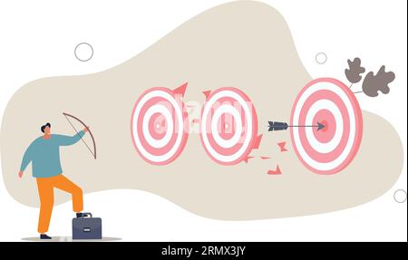 smart homme d'affaires tir à l'arc a frappé plusieurs bullseye avec une seule flèche..illustration vectorielle plate. Illustration de Vecteur