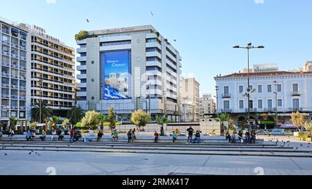 Athens, Greece - May 04, 2015: Hondos Center Department Store at Omonia Square in Capital City Spring Afternoon. Stock Photo