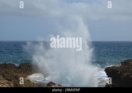 Grande vague sur la côte du parc national de 'Shete Boka', Curaçao Banque D'Images