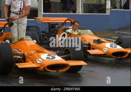 Team McLaren M7C Formule 1 au Grand Prix de Formule 1 des États-Unis 1969 au Watkins Glen Race course à Watkins Glen New York du 3 au 5 octobre 1969 Banque D'Images