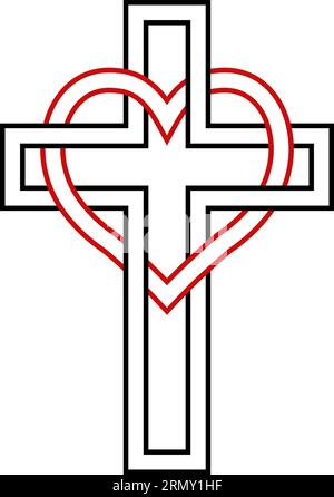 Cœur entrelacé symbole de croix chrétienne aith aimer Dieu Illustration de Vecteur