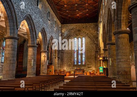 Intérieur de la cathédrale St Machar avec plafonds en bois et décoration médiévale, Aberdeen, Écosse. Banque D'Images
