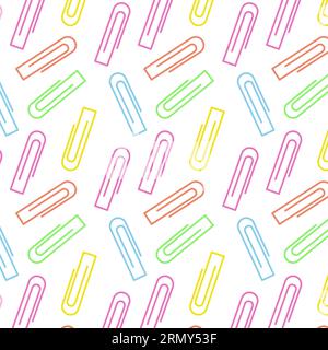 Motif sans couture de trombones colorés lumineux. Texture de fond abstraite de papeterie scolaire. EPS. Conception vectorielle pour affiche, bannière, brochure, cartes de voeux ou d'invitation, étiquette de prix, étiquette ou web Illustration de Vecteur