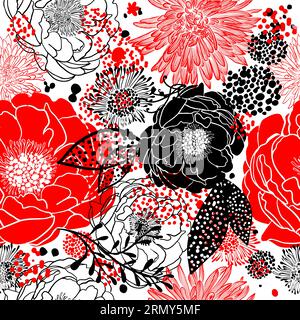 Motif sans couture de fleurs rouges et noires. Illustration vectorielle Illustration de Vecteur
