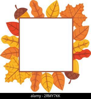 Cadre décoratif carré d'automne. Dessin vectoriel stock isolé sur fond blanc dans le style de dessin animé plat. Illustration de Vecteur