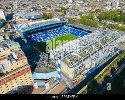 Chelsea, Londres. Royaume-Uni. 08/15/2023 image aérienne du Stamford Bridge Stadium. Chelsea football Club. 15 août 2023 Banque D'Images