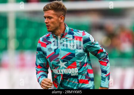 Rodney Parade, Newport, Royaume-Uni. 29 août 2023. EFL Carabao Cup football, comté de Newport contre Brentford ; le défenseur de Brentford Nathan Collins (22) en action lors de l'échauffement d'avant-match. Crédit : action plus Sports/Alamy Live News Banque D'Images