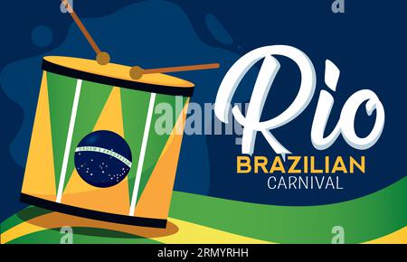 Affiche colorée de carnaval de Rio de Janeiro avec instrument de musique de tambour vecteur Illustration de Vecteur