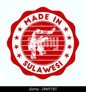 Fabriqué à Sulawesi. Timbre rond de l'île. Sceau de Sulawesi avec forme de bordure. Badge vintage avec texte circulaire et étoiles. Illustration vectorielle. Illustration de Vecteur