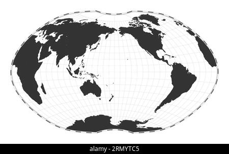 Carte du monde vectorielle. Projection Ginzburg IV. Carte géographique du monde simple avec des lignes de latitude et de longitude. Centré sur une longitude de 180 degrés. Vector illustr Illustration de Vecteur