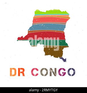 Conception de la carte DR Congo. Forme du pays avec de belles vagues géométriques et texture grunge. Illustration vectorielle radiante. Illustration de Vecteur