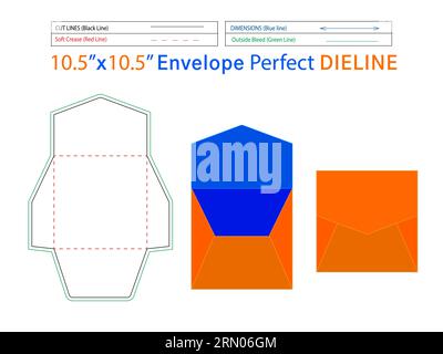 Conception d'enveloppe d'invitation de mariage 10.5x10.5 pouces modèle de ligne de découpe et enveloppe 3D modifiable facilement redimensionnable Illustration de Vecteur