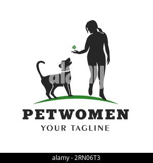 Silhouette de femme jouant avec PET Dog. Dresseur de chien Animal Lover Illustration Design Illustration de Vecteur