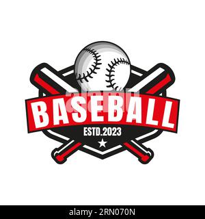 American Sports Baseball Club logo inspiration, club de baseball. Avec bâton, tournoi d'emblème de club de basket-ball, symbole, icône, identité d'équipe. Illustration de Vecteur