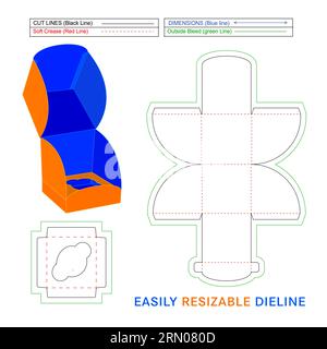 Boîte cadeau pliante et boîte cupcake avec insert, modèle de ligne de matrice et boîte vectorielle 3D. Illustration de Vecteur