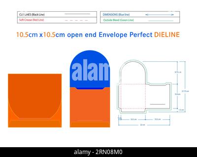 Modèle de ligne de découpe d'enveloppe de carte personnalisée et enveloppe vectorielle 3D. Illustration de Vecteur