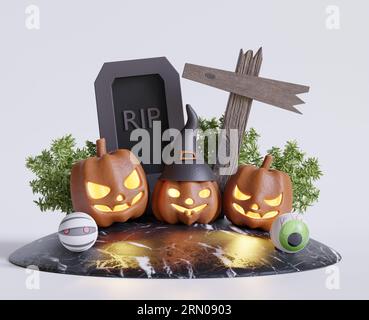 Joyeux Halloween avec une couleur de fond blanche de rendu 3d de pumkin Banque D'Images