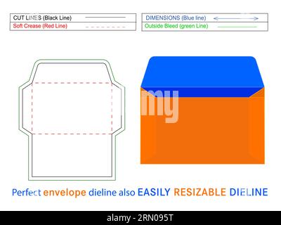 Modèle de ligne de découpe d'enveloppe de livret et boîte 3D modifiable facilement redimensionnable Illustration de Vecteur