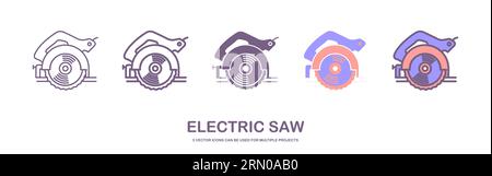 Icône vectorielle plate de scie circulaire avec disque denté en acier. Outil électrique à main pour couper le bois ou le métal. Equipement de construction. illustration vectorielle Illustration de Vecteur