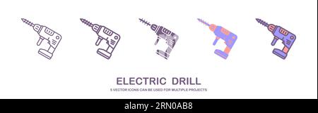 Tournevis, icône de ligne de perceuse électrique, icône de perceuse électrique, signe vectoriel de contour, pictogramme linéaire isolé sur fond blanc. Symbole, illustration du logo Illustration de Vecteur