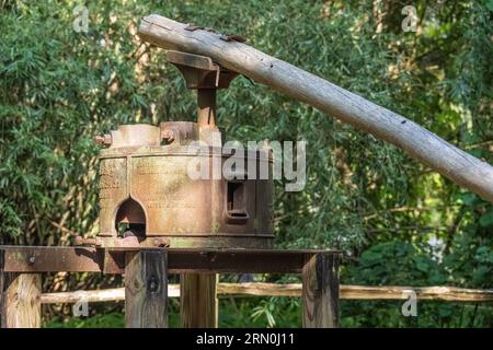 Moulin à canne en fonte vintage dessiné par Golden sur la ferme du Walter Jones Historical Park à Mandarin, Floride. (ÉTATS-UNIS) Banque D'Images