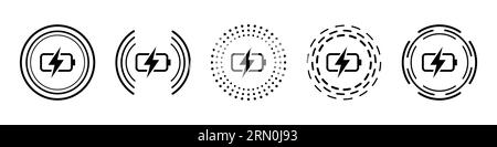 Ensemble d'icônes de symbole de charge rapide de cinq motifs de couleur verte. Concept de chargeur sans fil. Icônes de chargement sans fil. Symbole de charge du téléphone en noir. Illustration de Vecteur