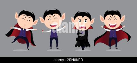 Halloween vampire homme conception de vecteur de personnages. Halloween dracula collection de personnages dans des éléments de costume de cape mignon et effrayant. Illustration de Vecteur