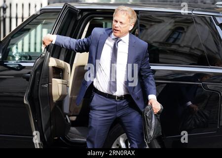 Grant Shapps arrive à Downing Street, au centre de Londres, avant un remaniement ministériel attendu. Date de la photo : jeudi 31 août 2023. Banque D'Images